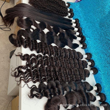 Free sample Virgin Brazilian hair bundles with lace closure frontal Cheap 10a Grade loose deep Brazilian hair bundles